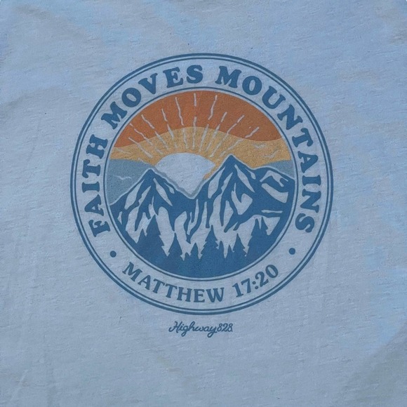 Bella Canvas Blue Faith Moves Mountains T-Shirt Jesus Tee Size 2XL - Picture 1 of 7